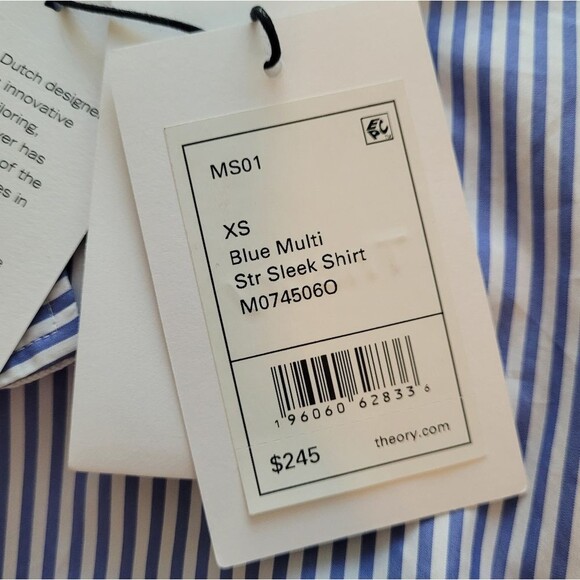 Theory Project Lucas Ossendrijver Men's XS Blue Multi Sleek Striped Shirt - Picture 9 of 12